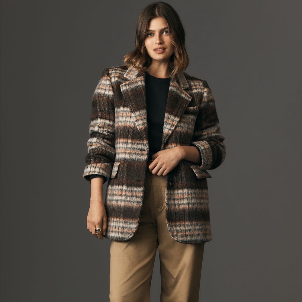 Anthropologie Maeve Brushed Plaid Blazer